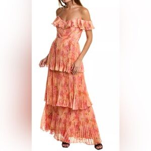 Theia Elegant Floral Off-Shoulder Dress